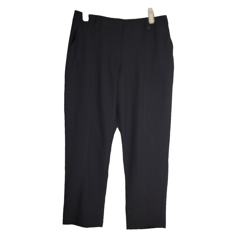 Calvin Klein Women's Black Solid Flat Front Dress Pants Trousers Regular Size 14